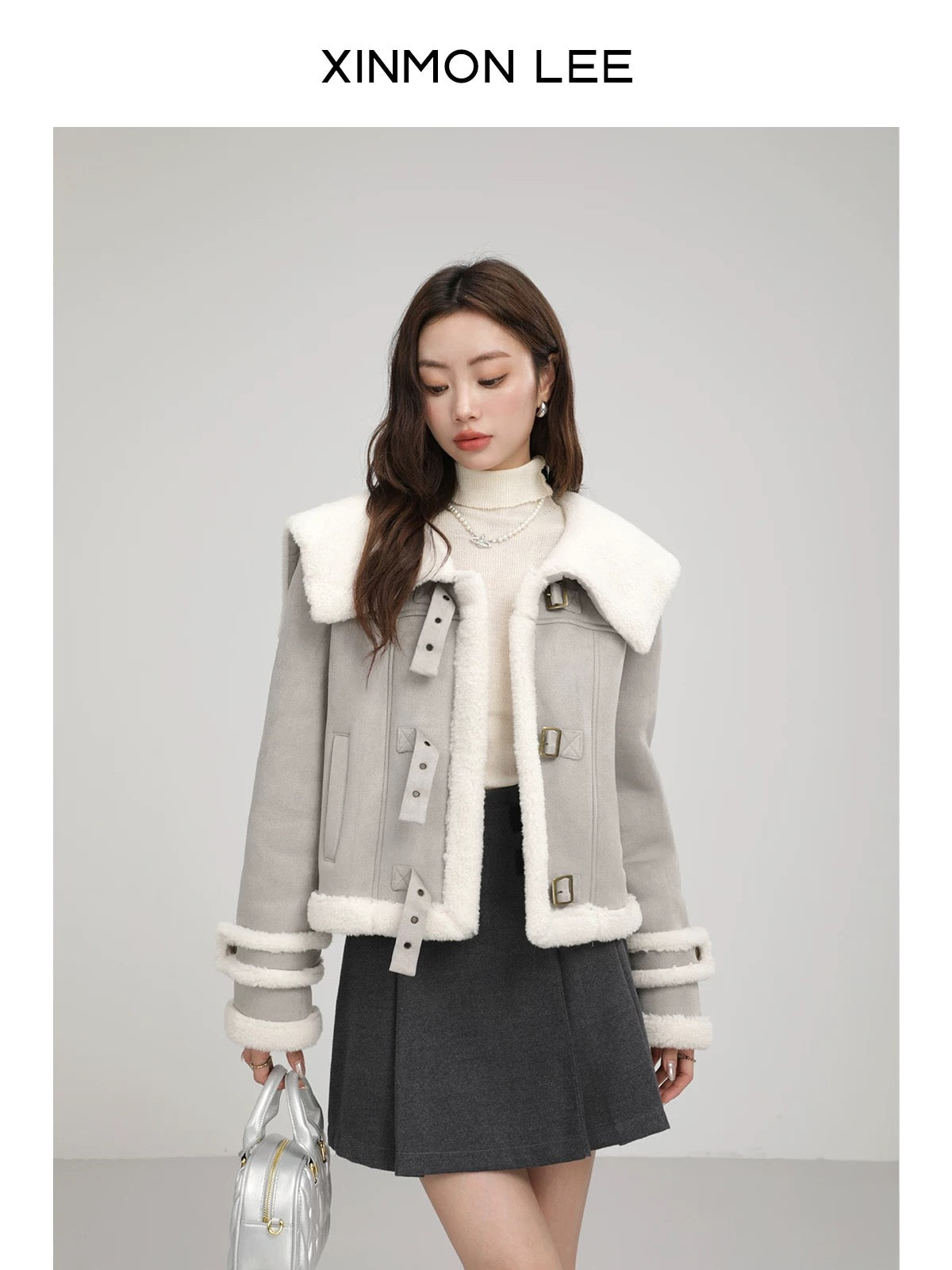 XinmonLee Korean retro loose slim short jacket thick winter women's loose lambswool top