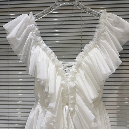 Internet celebrity style 2025 summer new French lady V-neck tie waist design solid color chiffon vest blouse