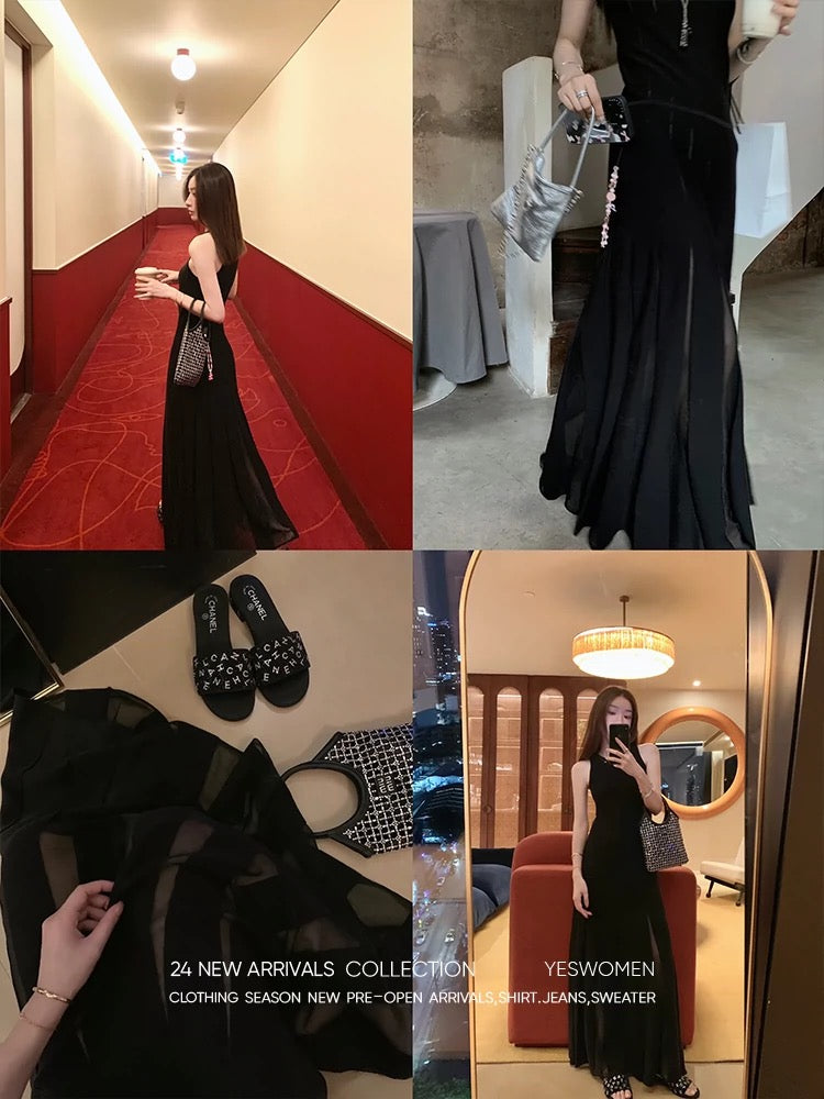 Xiaoyi Customized Mermaid Skirt·Strap Dress Design Niche Sleeveless Knitted Vest Skirt Long Skirt Summer