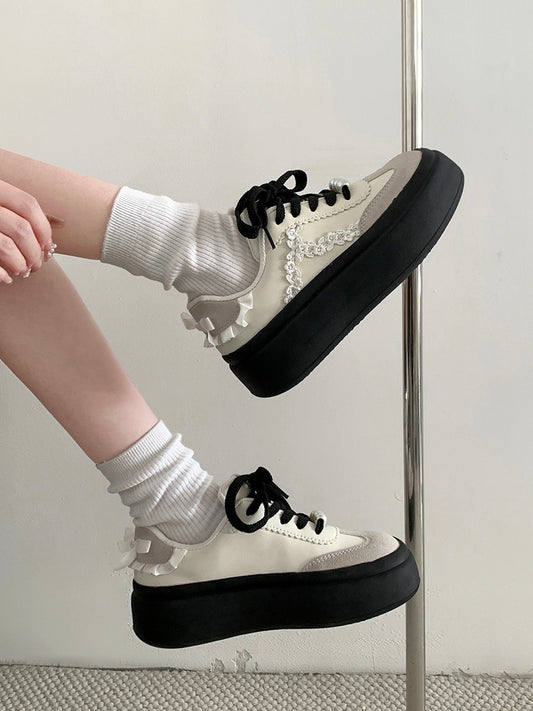 South in the south retro heightening thick-soled moral training shoes for women 2024 new spring and autumn students light and versatile white shoes
