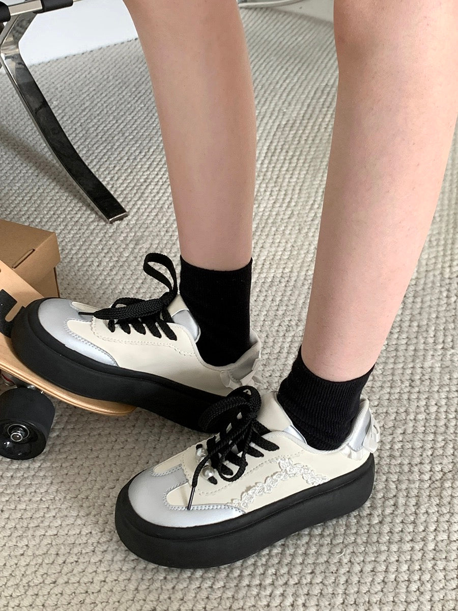 South in the south retro heightening thick-soled moral training shoes for women 2024 new spring and autumn students light and versatile white shoes