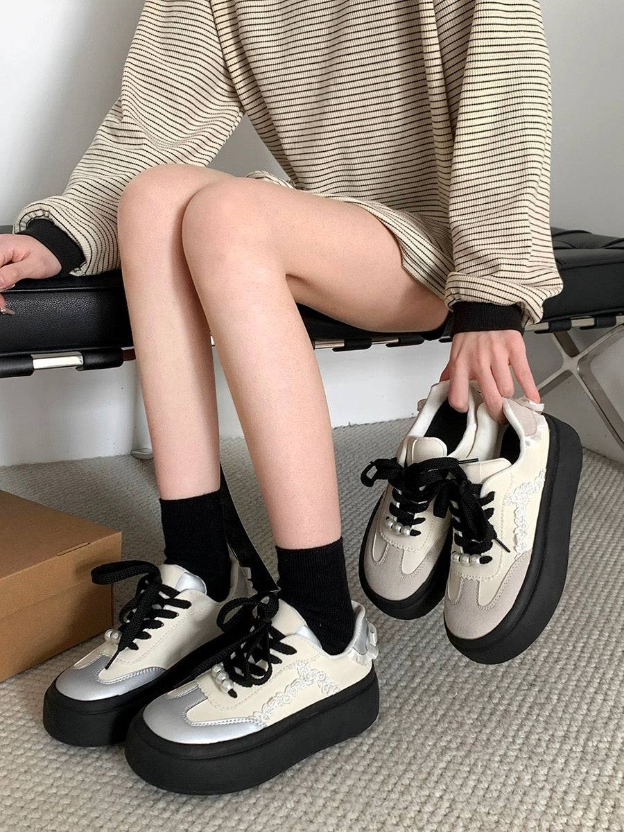 South in the south retro heightening thick-soled moral training shoes for women 2024 new spring and autumn students light and versatile white shoes