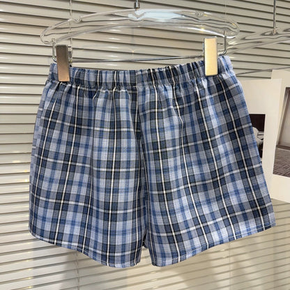 Internet celebrity style 2025 summer new style personality sweet and spicy strappy plaid splicing short-sleeved dress + shorts set