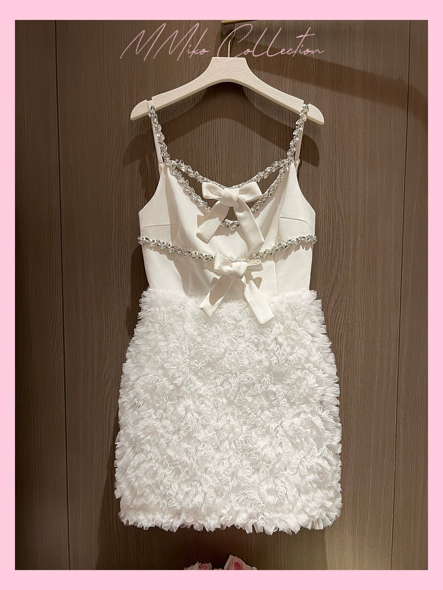 MMiko original exclusive white three-dimensional flower fully handmade diamond chain suspender skirt sweet birthday dress dress