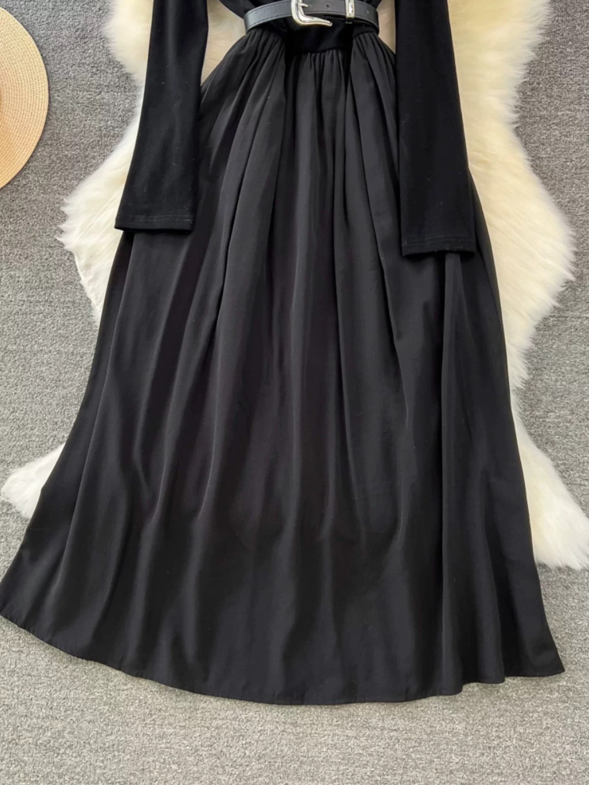 French Hepburn style ladylike temperament slant collar off-shoulder ruffled suspender waist slimming A-line dress for women