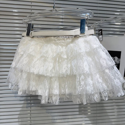 Internet celebrity same style 2025 summer new bow diamond belt multi-layer lace sweet short skirt cake skirt half skirt