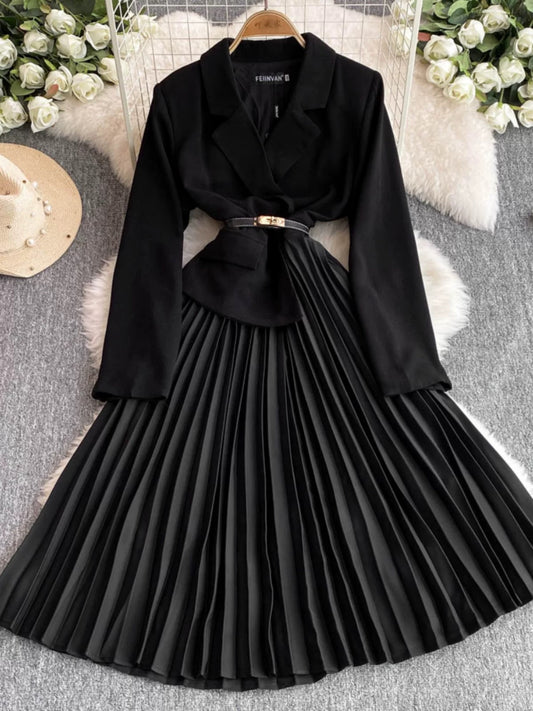 Plus Size Women's Clothing 2024 Autumn and Winter Fat Sister Fashion French Temperament Celebrity Waist Workplace Suit Dress