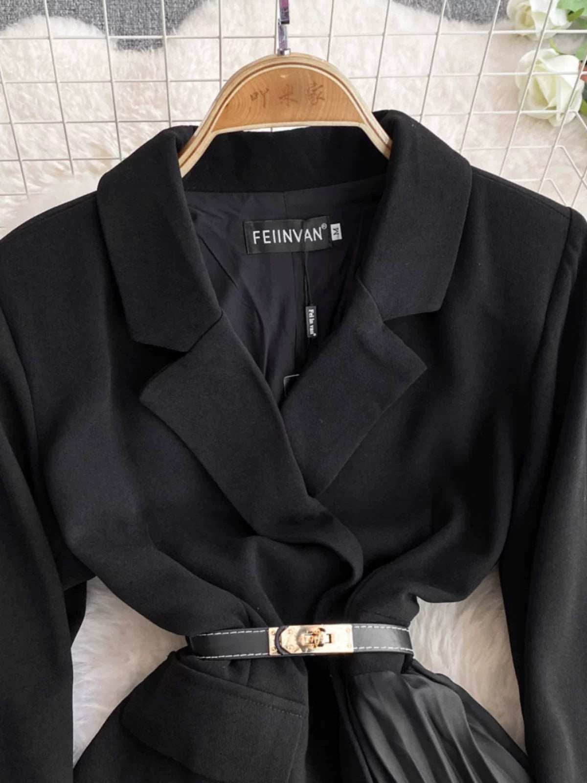 Plus Size Women's Clothing 2024 Autumn and Winter Fat Sister Fashion French Temperament Celebrity Waist Workplace Suit Dress