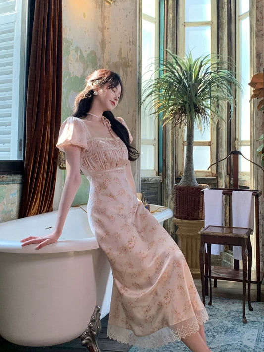 PartyYan Baileys French gentle floral satin lace temperament slim long dress niche design