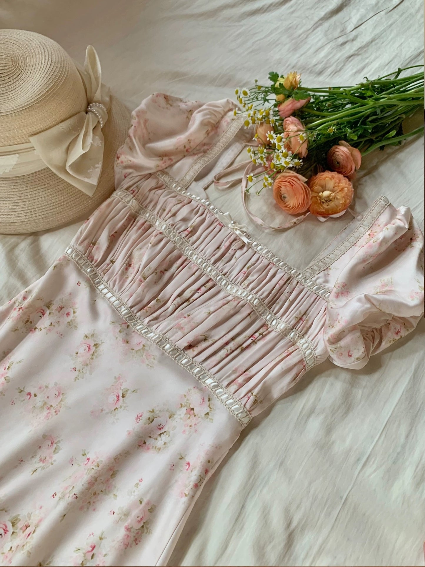 PartyYan Baileys French gentle floral satin lace temperament slim long dress niche design