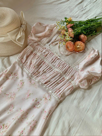 PartyYan Baileys French gentle floral satin lace temperament slim long dress niche design