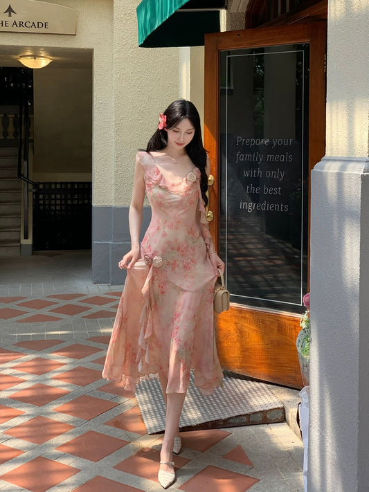 PartyYan Dream Garden gentle bias-cut seaside vacation long skirt with waist and temperament niche design dress