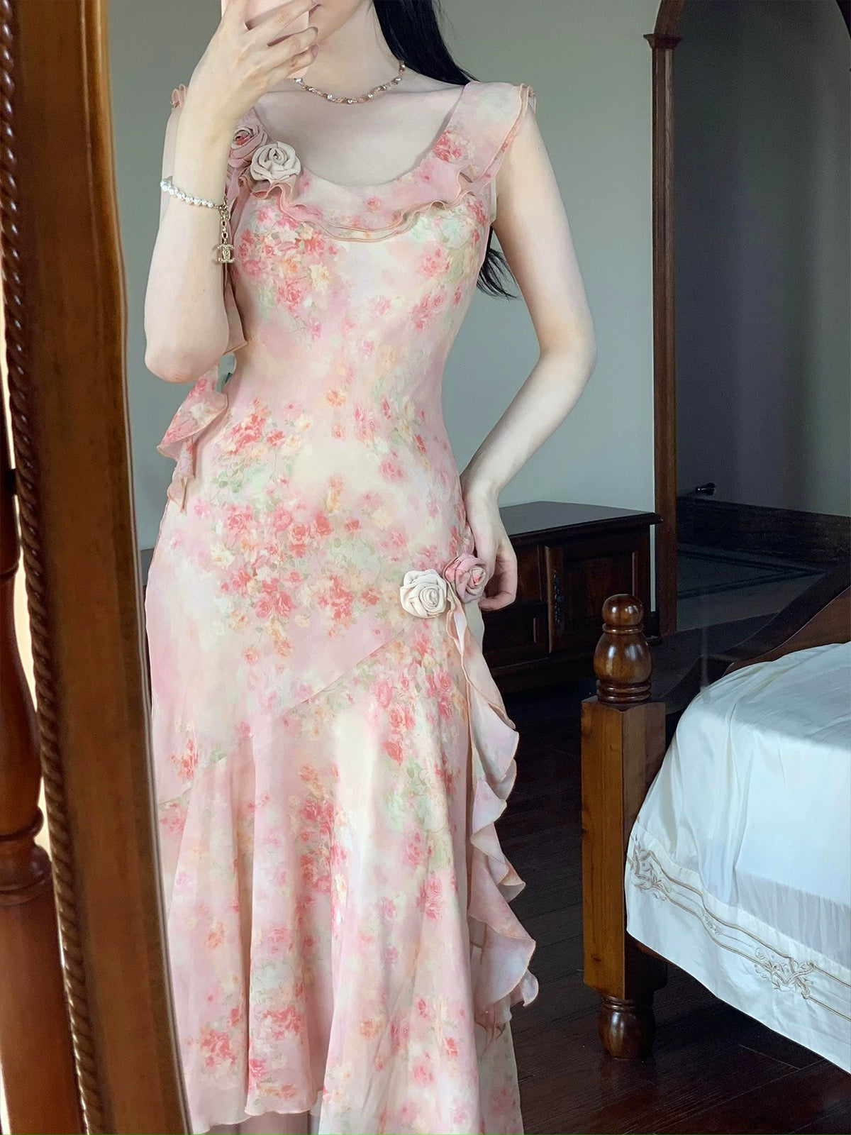 PartyYan Dream Garden gentle bias-cut seaside vacation long skirt with waist and temperament niche design dress