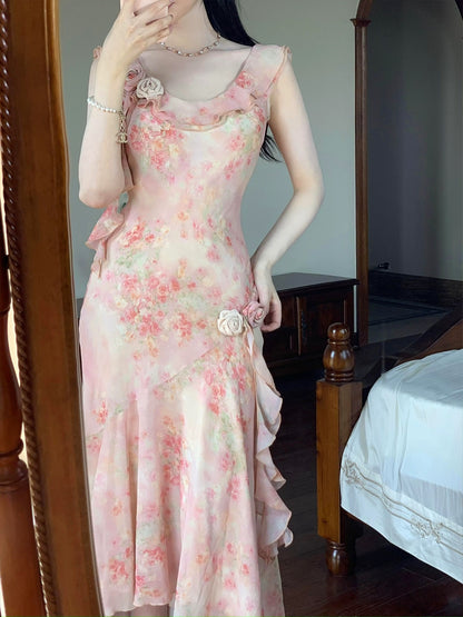 PartyYan Dream Garden gentle bias-cut seaside vacation long skirt with waist and temperament niche design dress