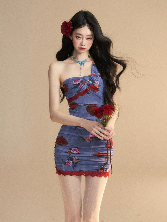 Shao Yeyan Monet's Back Garden French lace sexy dress female summer waist slimming hip skirt short skirt