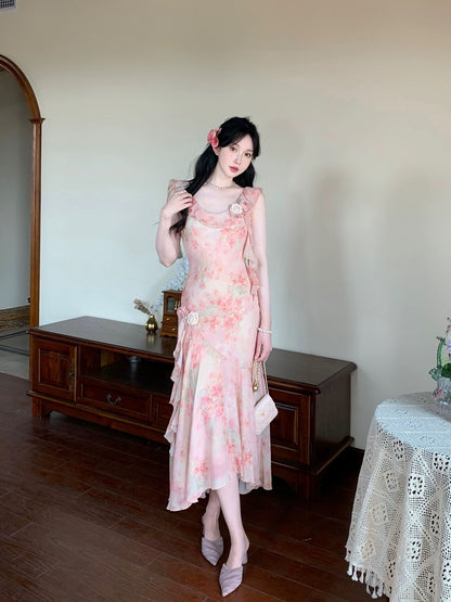 PartyYan Dream Garden gentle bias-cut seaside vacation long skirt with waist and temperament niche design dress