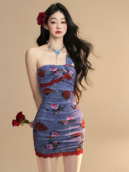 Shao Yeyan Monet's Back Garden French lace sexy dress female summer waist slimming hip skirt short skirt