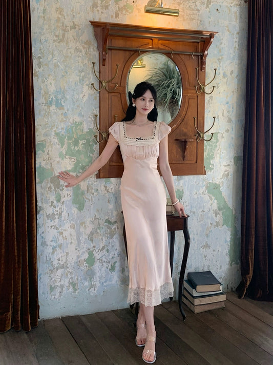 PartyYan Ballet French Elegant Lace Satin Exquisite Temperament Socialite Slim Dress Summer