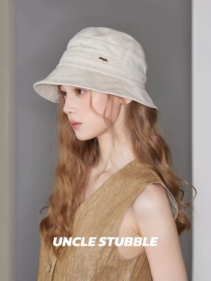 Women's linen bucket hat, vintage style, high-end feel, comfortable and breathable, beige, versatile and flattering, sun protection hat.