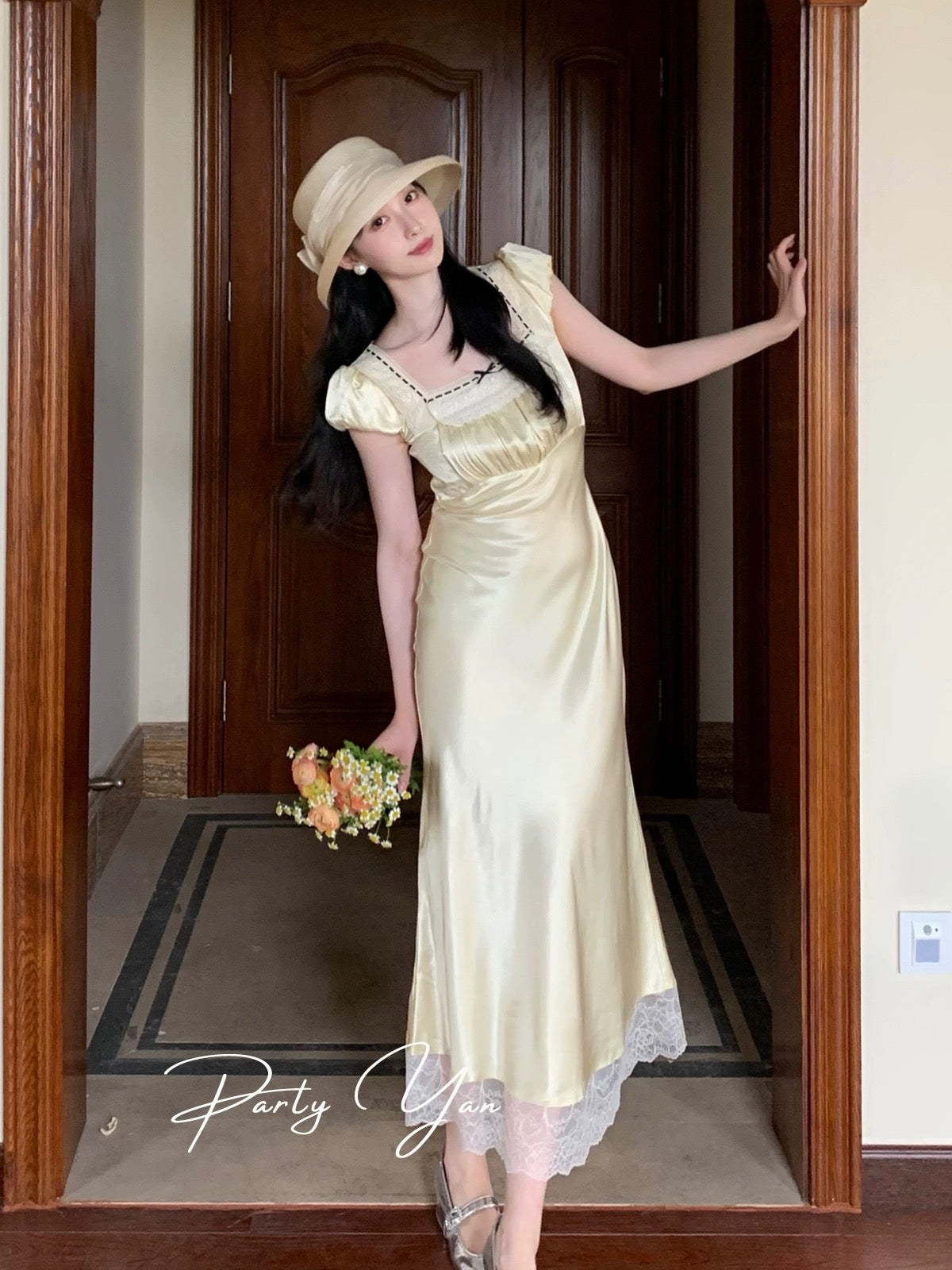 PartyYan Ballet French Elegant Lace Satin Exquisite Temperament Socialite Slim Dress Summer