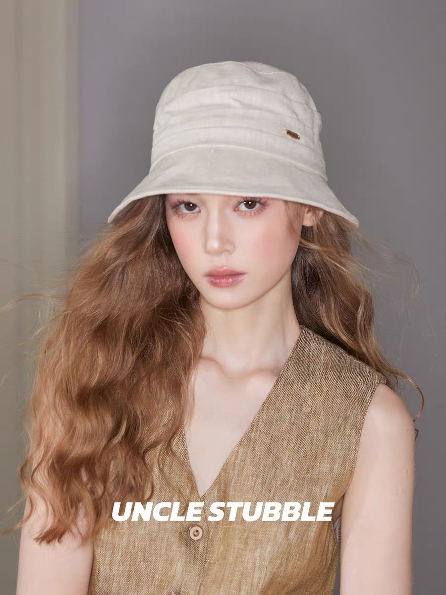 Women's linen bucket hat, vintage style, high-end feel, comfortable and breathable, beige, versatile and flattering, sun protection hat.