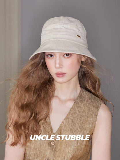 Women's linen bucket hat, vintage style, high-end feel, comfortable and breathable, beige, versatile and flattering, sun protection hat.