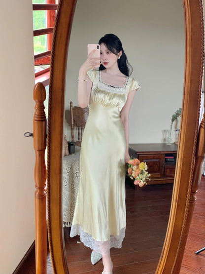 PartyYan Ballet French Elegant Lace Satin Exquisite Temperament Socialite Slim Dress Summer