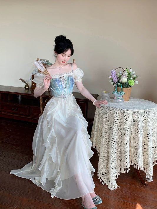 PartyYan to Alice The fugitive princess dream vacation dress bra fake two-piece ruffled long skirt