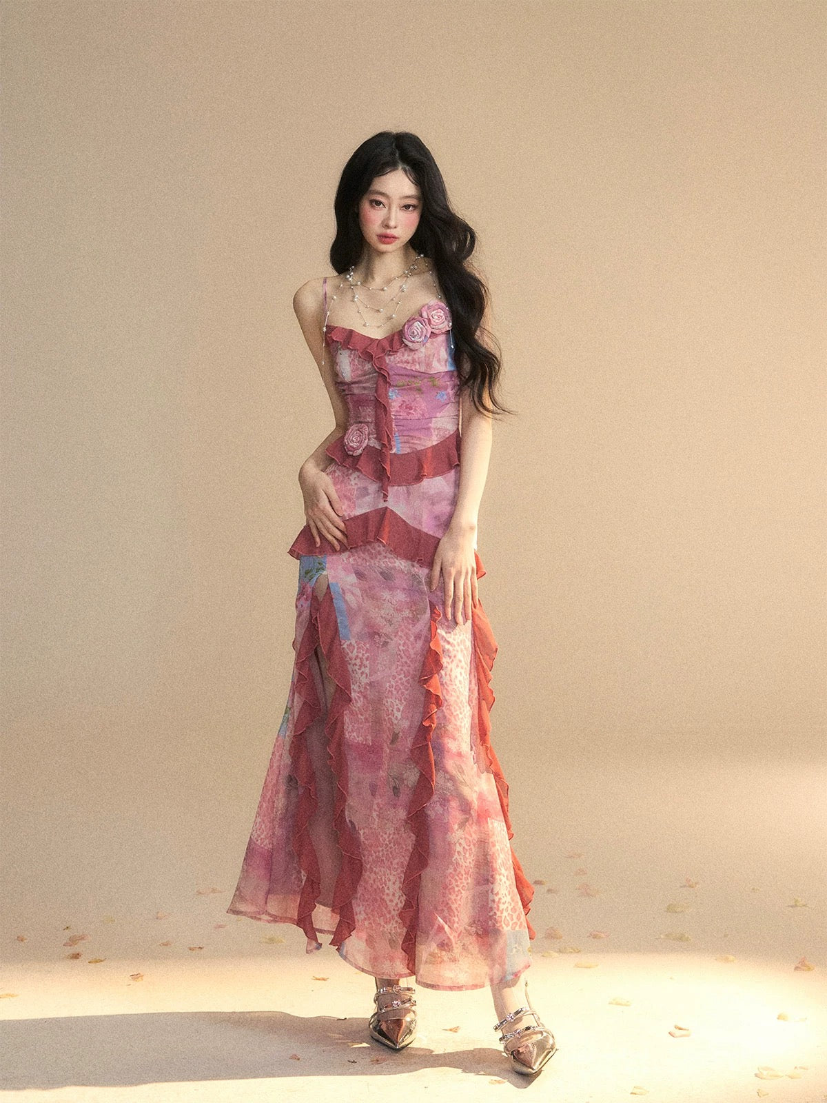 Shao Ye Yan Fragrance Ming Ling One-shoulder French Royal Sister Style Chiffon Suspender Dress Women's Spring and Summer Hip-wrapped Long Skirt