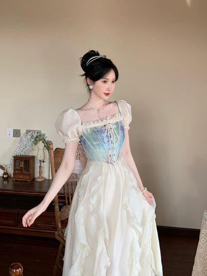 PartyYan to Alice The fugitive princess dream vacation dress bra fake two-piece ruffled long skirt