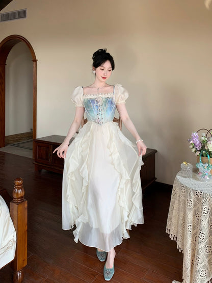 PartyYan to Alice The fugitive princess dream vacation dress bra fake two-piece ruffled long skirt
