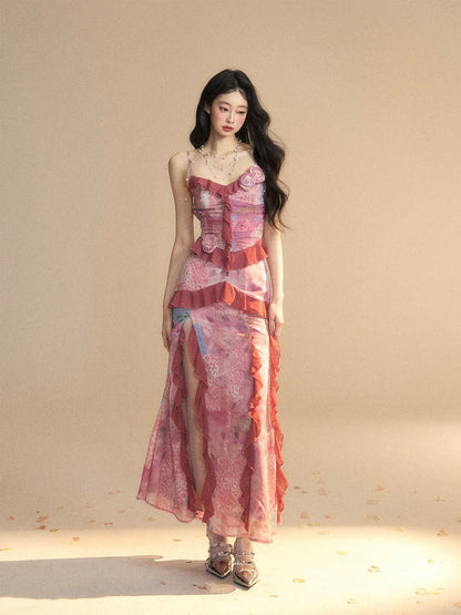 Shao Ye Yan Fragrance Ming Ling One-shoulder French Royal Sister Style Chiffon Suspender Dress Women's Spring and Summer Hip-wrapped Long Skirt