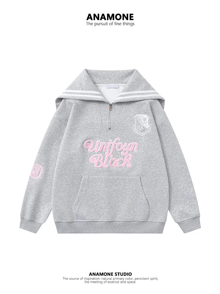 ANAMONE Japanese sweet navy collar sweatshirt women's 2025 spring design niche loose milk top