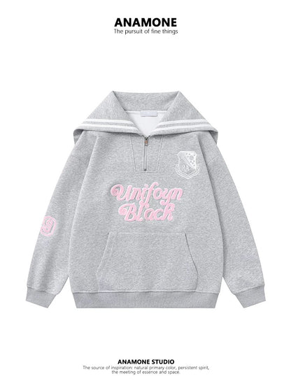 ANAMONE Japanese sweet navy collar sweatshirt women's 2025 spring design niche loose milk top