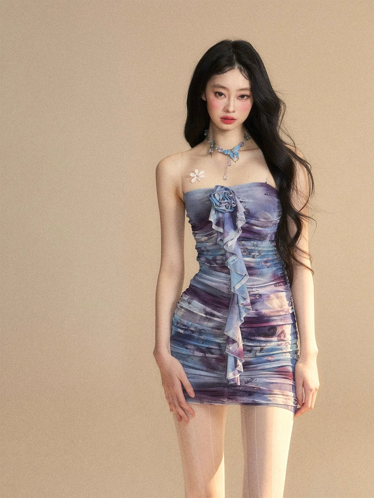 Shao Ye Yan Da Lil Rose Garden One-shoulder French sexy hip dress female summer waist slimming short skirt