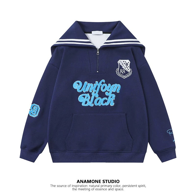 ANAMONE Japanese sweet navy collar sweatshirt women's 2025 spring design niche loose milk top