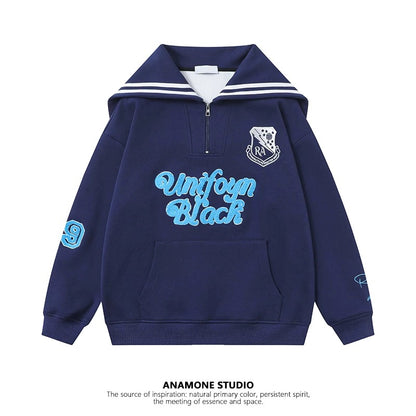 ANAMONE Japanese sweet navy collar sweatshirt women's 2025 spring design niche loose milk top