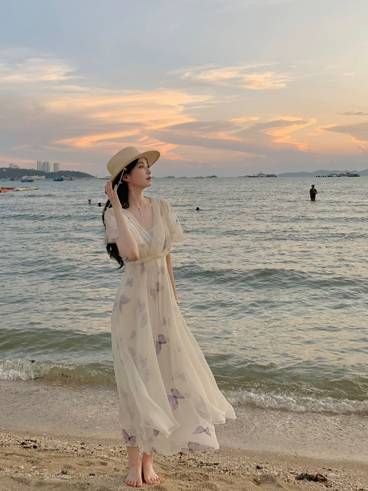 PartyYan Dream Feather Fairy Seaside Vacation Travel Photo Fantasy Tulle Floral Design Long Dress