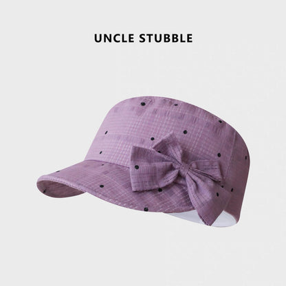 Polka dot bow equestrian cap, Korean style girly flat top baseball cap, 2026 new trendy niche newsboy cap