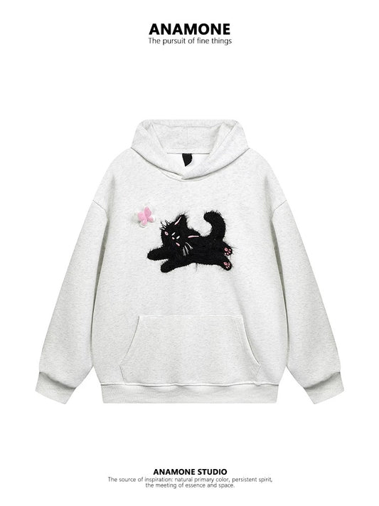 ANAMONE cute sweet cat hooded sweatshirt women's autumn 2025 new loose slim lazy style American style