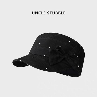 Polka dot bow equestrian cap, Korean style girly flat top baseball cap, 2026 new trendy niche newsboy cap