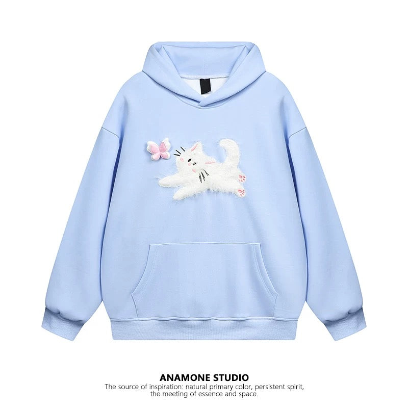 ANAMONE cute sweet cat hooded sweatshirt women's autumn 2025 new loose slim lazy style American style