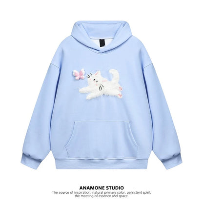 ANAMONE cute sweet cat hooded sweatshirt women's autumn 2025 new loose slim lazy style American style