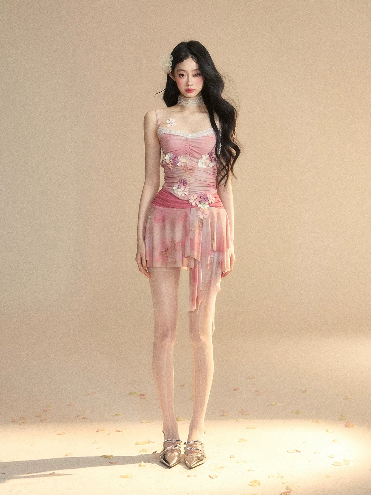 Shao Ye Yan Kyoto Sakura Paper Summer Beautiful Suit Women Summer Lace Suspender Top Slim Short Skirt Two-piece Set