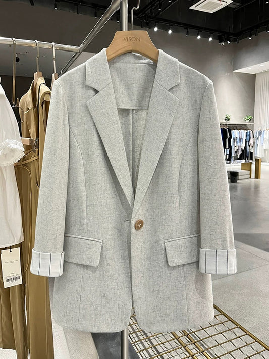 Beige design high-end suit jacket women's spring and summer thin section 2024 new Korean style street work suit