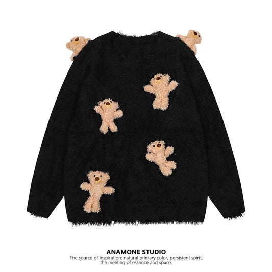 ANAMONE fun three-dimensional bear round neck sweater women's autumn and winter 2025 new loose lazy chic sweet