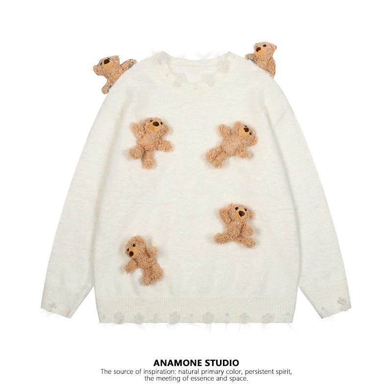 ANAMONE fun three-dimensional bear round neck sweater women's autumn and winter 2025 new loose lazy chic sweet