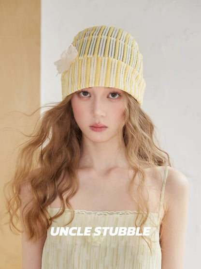 Super cute and unique summer hat, lightweight and breathable little yellow hat for girls, fashionable head covering, thin slouch hat.