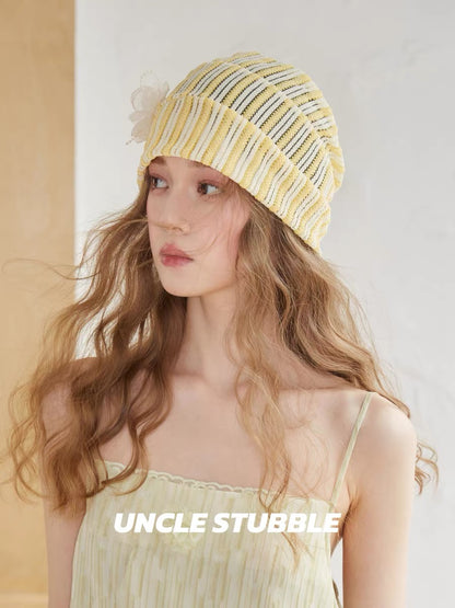 Super cute and unique summer hat, lightweight and breathable little yellow hat for girls, fashionable head covering, thin slouch hat.