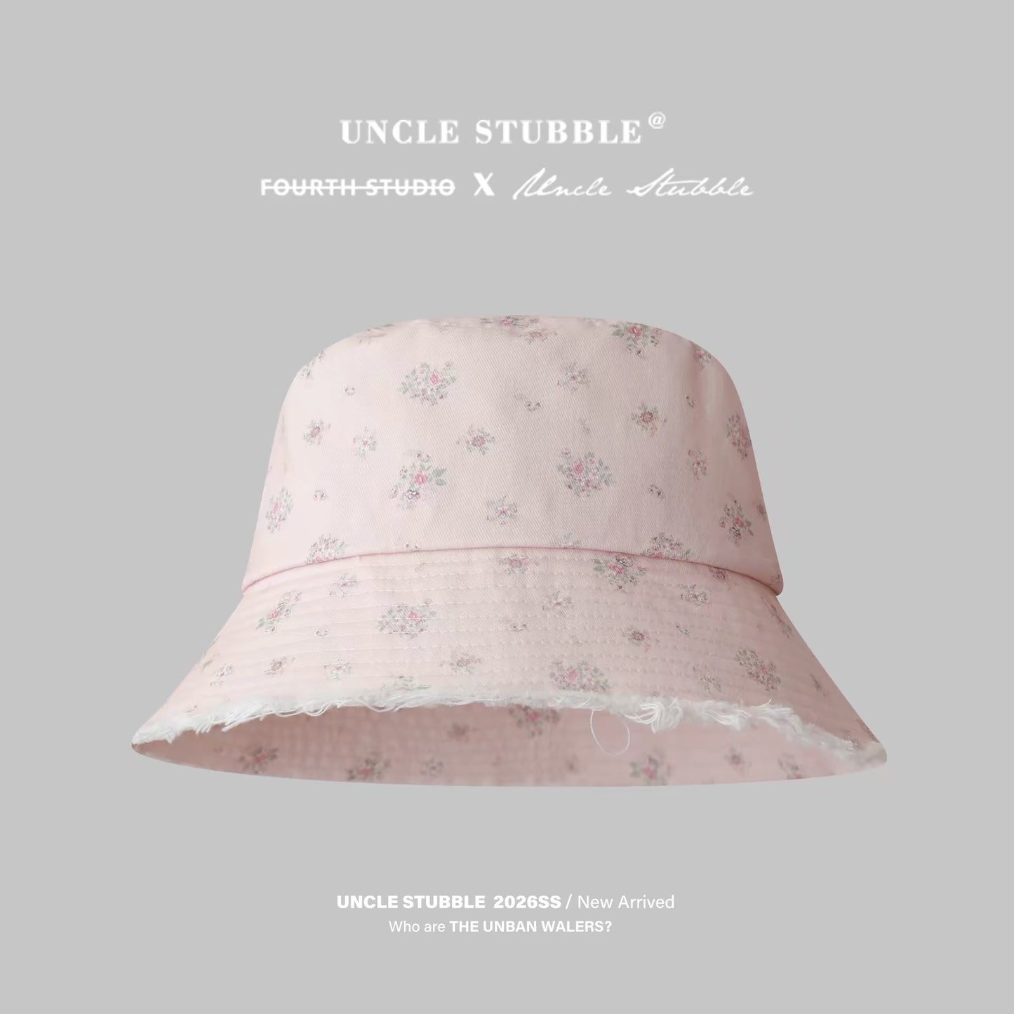 Light pink Korean style bucket hat for girls, sweet and cute, with frayed edges, perfect for sun protection.